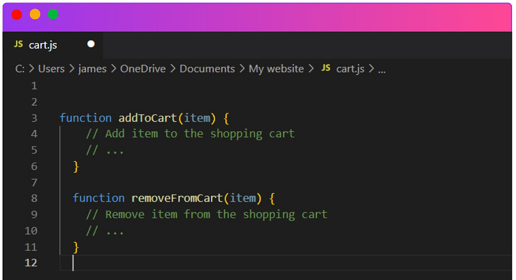 cart.js file example